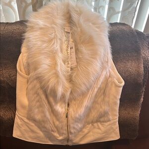 Chicos white leather and fur vest